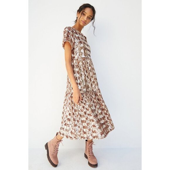 NWT Maeve by Anthropologie pink rose gold sequined midi dress, S - Picture 1 of 10